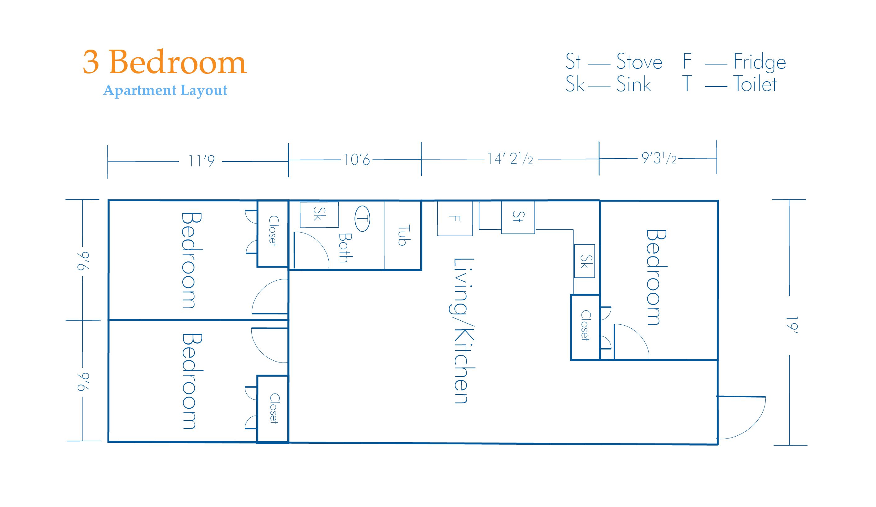Three Bedroom IUP Apartment Layout
